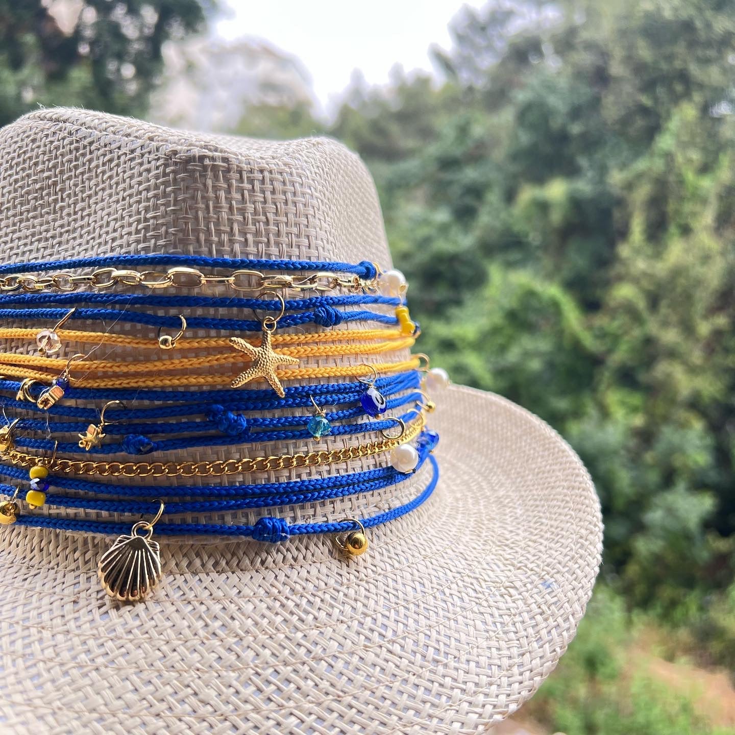 Summer Hat - Beige with blue and yellow