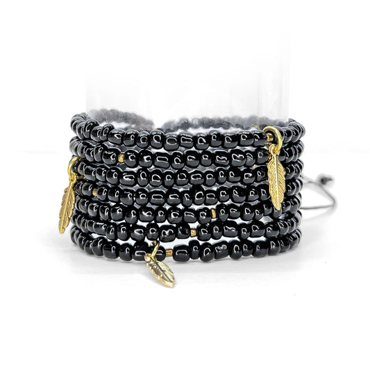 7 in 1 - Black Glass Beads Wrap Bracelet