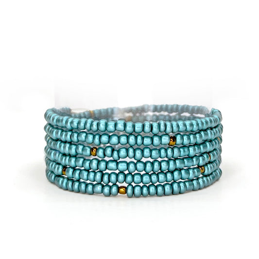 6 in 1 - Green Glass Beads Wrap Bracelet