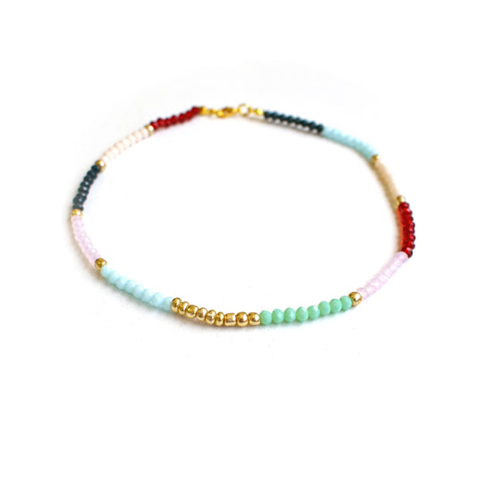 Multi-colored crystal beads with gold choker