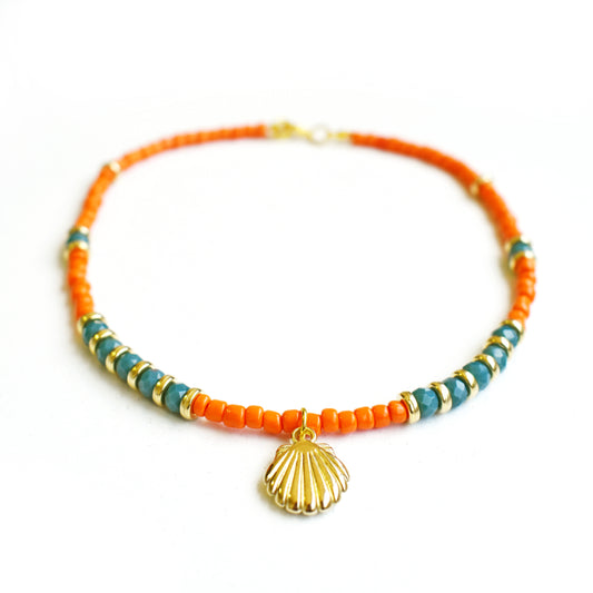 Necklace -Orange & Gold Shell