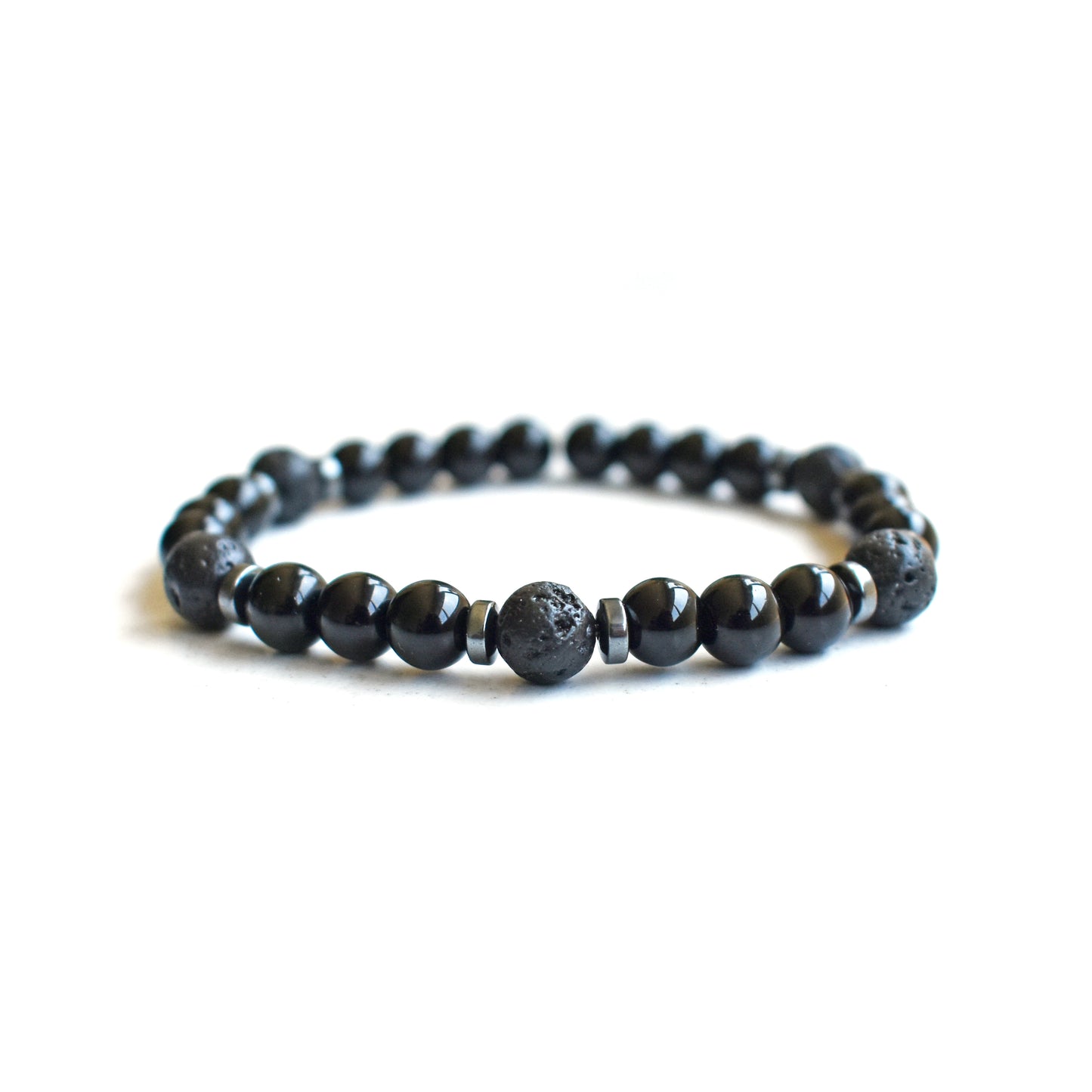 Bracelet for Men - Black lava & glossy beads