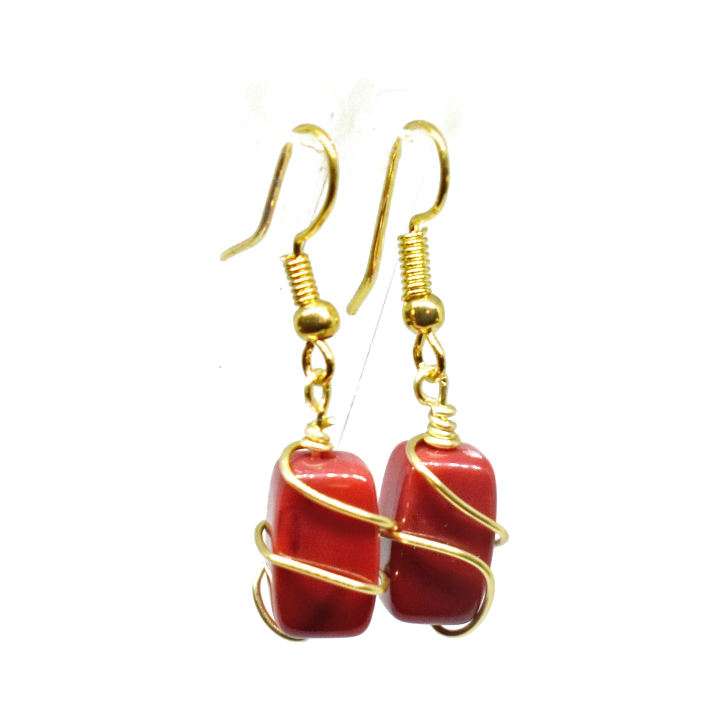 Earrings - Red Wired Wrapped