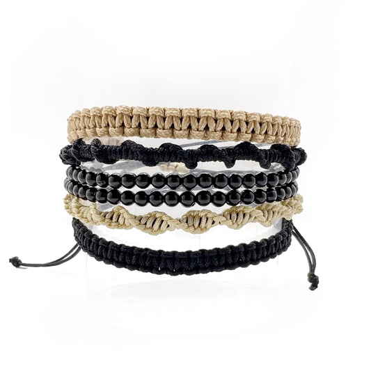 5 in 1 Wrap Bracelet - Beige & Black (Men)