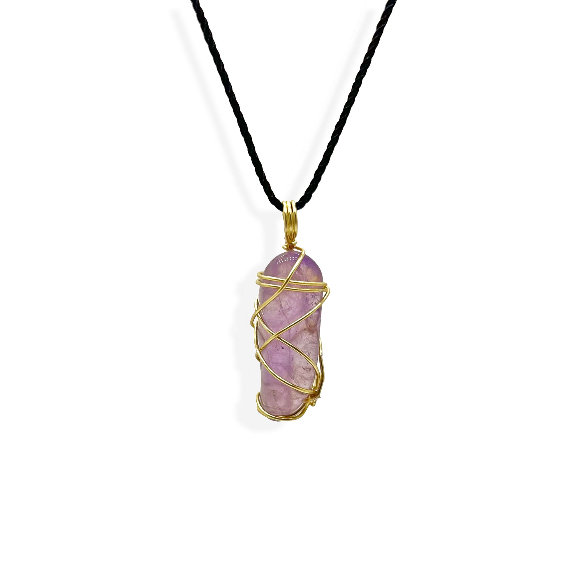 Amethyst healing Crystal pendant necklace hand wrapped with gold wires. Amethyst is known for protection purification and spirituality. Online order through website or through insta shop