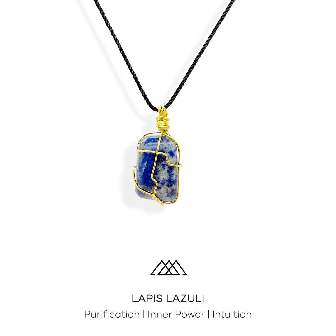 Lapis Lazuli is known for its ability to purify, provide inner strength, and enhance intuition. Wrapped in gold wire, creating an exquisite and one-of-a-kind piece of jewelry. Shop Online